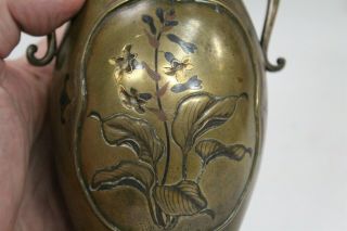 1800s Meiji Japanese 2 Dragon Handled Shields 2 Panel Flowers Ducks Bronze Vase 9