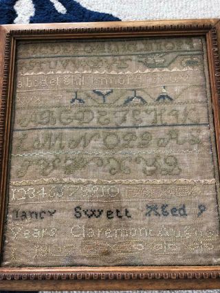 Antique Framed 1807 Cross Stich Sampler Nancy Swett 9 Years Old