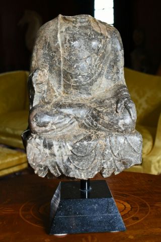 Large Antique Chinese Carved Tang Dynasty Style Marble Figure Of Amitabha Buddha