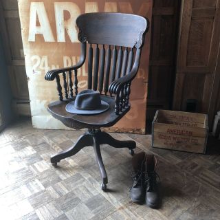 Antique Oak Desk Chair,  High Back Swivel Chair,  Vintage Office Chair