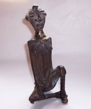 Antique AFRICAN BRONZE Brass AKAN Ashanti GOLD WEIGHT Figure SITTING WOMAN 850gm 10