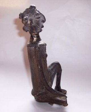 Antique AFRICAN BRONZE Brass AKAN Ashanti GOLD WEIGHT Figure SITTING WOMAN 850gm 5