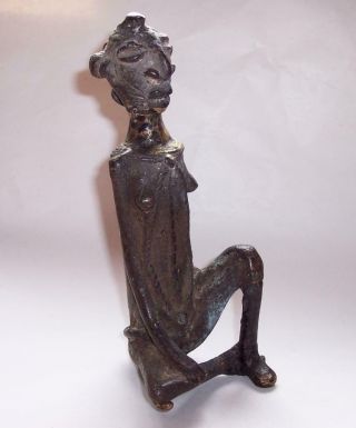 Antique AFRICAN BRONZE Brass AKAN Ashanti GOLD WEIGHT Figure SITTING WOMAN 850gm 6