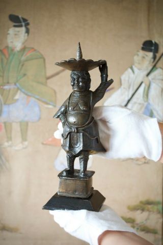Chinese Antique Bronze Figural ‘foreigner’ Pricket Candlestick,  Ming Dynasty