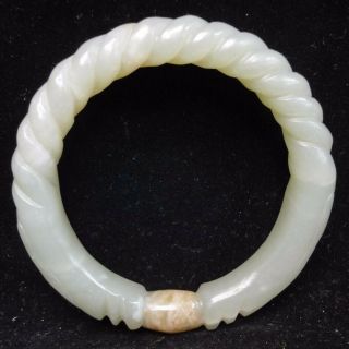 Old Chinese Natural Nephrite Jade Hand Carving Women Bracelet Bangle