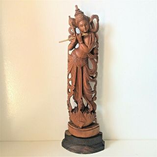 Antique Indian Sandalwood Sculptured Love God Temple Statue