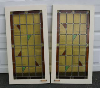 Vintage Leaded Stain Glass Panel Windows 44 3/4 " Tall