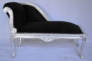 Louis Xv Bench French Style Seat Vintage Furniture Black Silver Wood