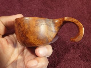 CURVED HANDLE WELL MADE OLD BURL WOOD DRINKING CUP KUKSA FOLK ART SCANDINAVIA 6