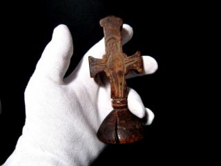 EXTREMELY RARE ANTIQUE 1700 - 1800s.  WOODEN CROSS BREAD PROSPHORA STAMP, 8