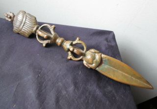 ANTIQUE 19th Century Tibet TIBETAN CopperAlloy BRONZE Vajra Ritual PHURBA Dagger 12
