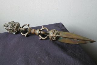 Antique 19th Century Tibet Tibetan Copperalloy Bronze Vajra Ritual Phurba Dagger