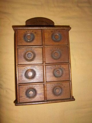 Antique Wood Spice Cabinet 8 Drawers Wall Mounted Vintage Kitchen Primitive