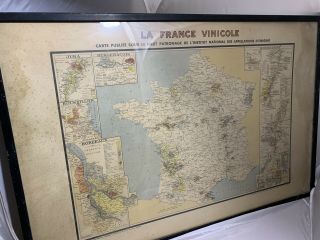 Vtg Framed Map Atlas De La France Vinicole.  Copyright 1947 Nouvelle Edition 1952