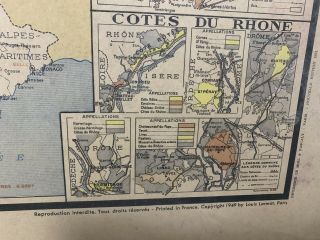 Vtg Framed Map Atlas De La France Vinicole.  Copyright 1947 Nouvelle Edition 1952 9