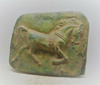 Ancient Roman Bronze Plaque With Depiction Of Cavalry Horse Very Unusual