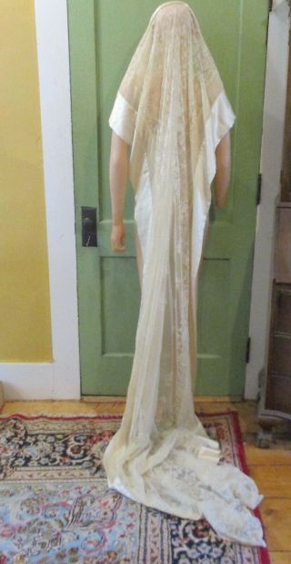 Exquisite Antique Duchess Tambour Lace Silk Wedding Shawl/ Train 108 " Long