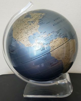 Vintage Replogle 12 " Diamond Marquise World Globe Clear Lucite Stand Mid Century