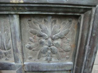 Antique Cast Iron Embossed & Metal Paneled Fireplace Surround 3
