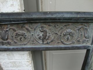 Antique Cast Iron Embossed & Metal Paneled Fireplace Surround 4