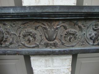 Antique Cast Iron Embossed & Metal Paneled Fireplace Surround 5