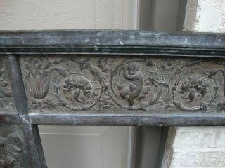 Antique Cast Iron Embossed & Metal Paneled Fireplace Surround 6
