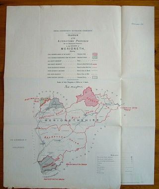 Rare - Merionethshire Antique Ordnance Survey Map 1888.  Robert Owen Jones