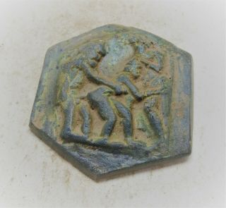 VERY RARE ANCIENT ROMAN BRONZE BROTHEL TOKEN EROTIC SCENE 200 - 300AD 4