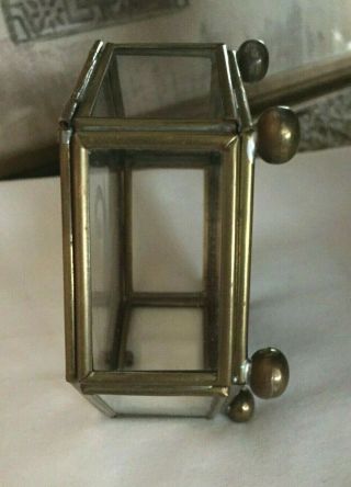 Vintage Miniature Brass & Glass Vitrine/Display Box w/ Etched Swan / Balled Feet 5