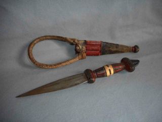 Antique Mali Niger Top Aged Tuareg Tribe Iron Dagger Knife Leather Sheath