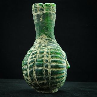 Ancient ROMAN GREEN GLASS Handsome HEAD CIRCA 2ND - 3RD A.  D.  Perfume Posh Bottle 5