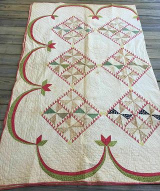 Antique Handmade Pinwheel Quilt Bed Cover Blanket 81.  5x104