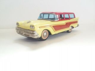 Rare Vintage Bandai Tin Friction 58 Ford Woody Station Wagon Box