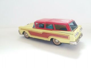 Rare Vintage Bandai Tin Friction 58 Ford Woody Station Wagon Box 3