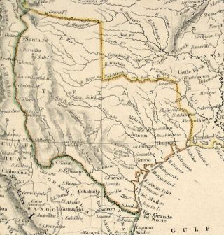 c.  1843 NORTH AMERICA with REPUBLIC OF TEXAS - SDUK,  ANTIQUE HAND - COLORED MAP 2