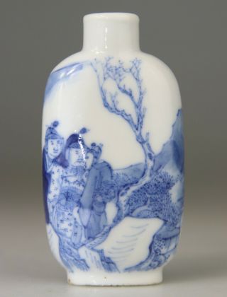 Antique Chinese Snuff Bottle Porcelain Blue White Scholar - Qing 18th 19th