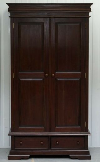 Solid Panelled Mahogany Wardrobes Large Hanging Space With Drawers Shelf