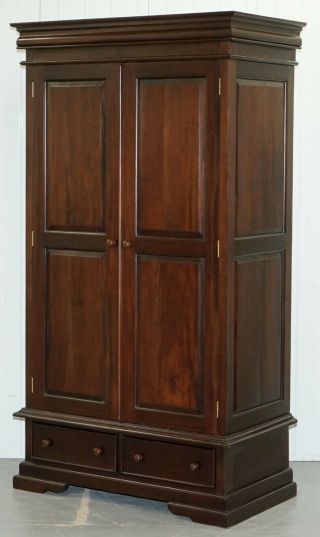 SOLID PANELLED MAHOGANY WARDROBES LARGE HANGING SPACE WITH DRAWERS SHELF 2