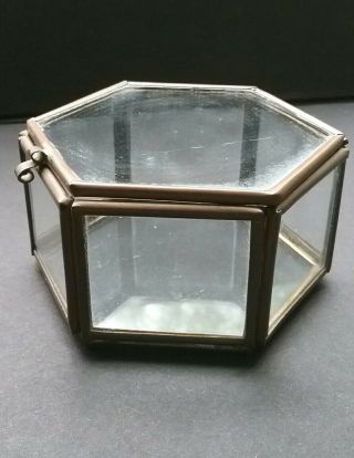 Miniatue Glass,  Brass Display Case Octagon 3 " W × 1.  5 " Deep,  Hinged Glass Box