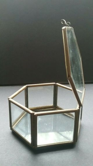 Miniatue glass,  brass display case octagon 3 