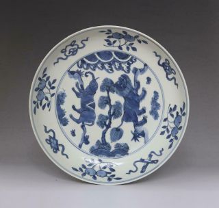 Rare Chinese Blue And White Porcelain Dragon Dish With Wanli Mark 23.  5cm (e133)