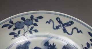 RARE CHINESE BLUE AND WHITE PORCELAIN DRAGON DISH WITH WANLI MARK 23.  5CM (E133) 7