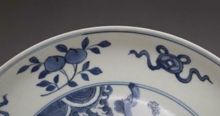 RARE CHINESE BLUE AND WHITE PORCELAIN DRAGON DISH WITH WANLI MARK 23.  5CM (E133) 8
