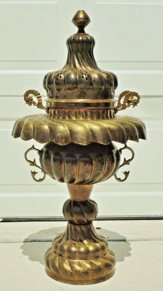 Large Antique/vtg 32 " Brass & Copper 3pc Persian Islamic Temple Incense Burner