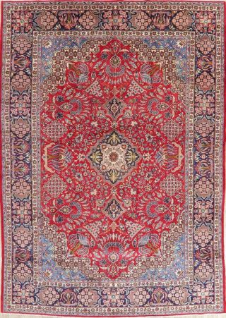 VINTAGE Palm Tree Persian Oriental Area Rug RED BLUE Hand - Knotted WOOL 10x13 2