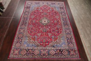 VINTAGE Palm Tree Persian Oriental Area Rug RED BLUE Hand - Knotted WOOL 10x13 3