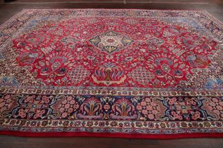 VINTAGE Palm Tree Persian Oriental Area Rug RED BLUE Hand - Knotted WOOL 10x13 9