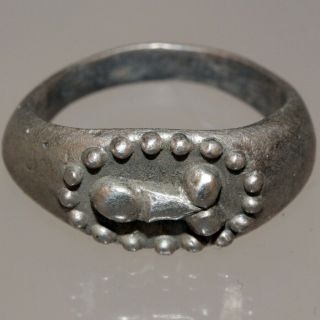 Museum Quality Roman Silver Ring Decorated With Phallus Ca 100 - 300 Ad
