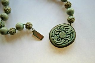 Vintage Chinese Sterling and Carved Soapstone Bead Necklace 31 Inches Long 7