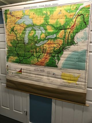 Rare Vintage Northeast United Stated Wall School Map Denoyer Geppert Retractable 11